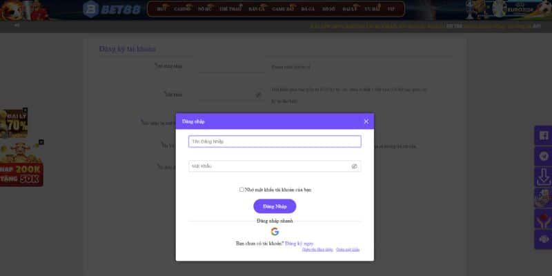 Đăng nhập BET88 bằng máy tính